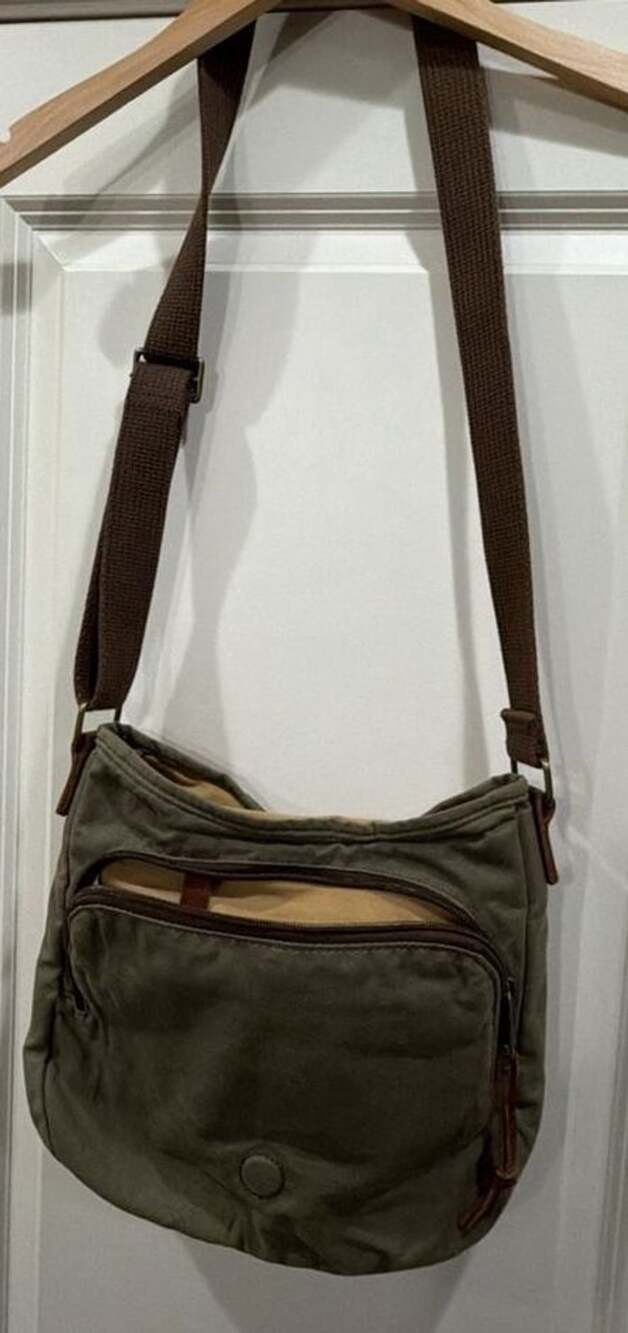 Duluth Trading Canvas Crossbody Bag Olive Green Leather Trim